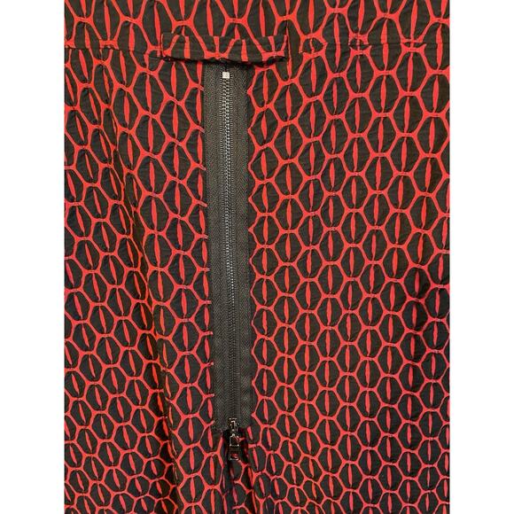 Ali Miles Size M‎ Red Black Woven Stretch Knit Bell Sleeve Stand Collar Jacket - Picture 9 of 10